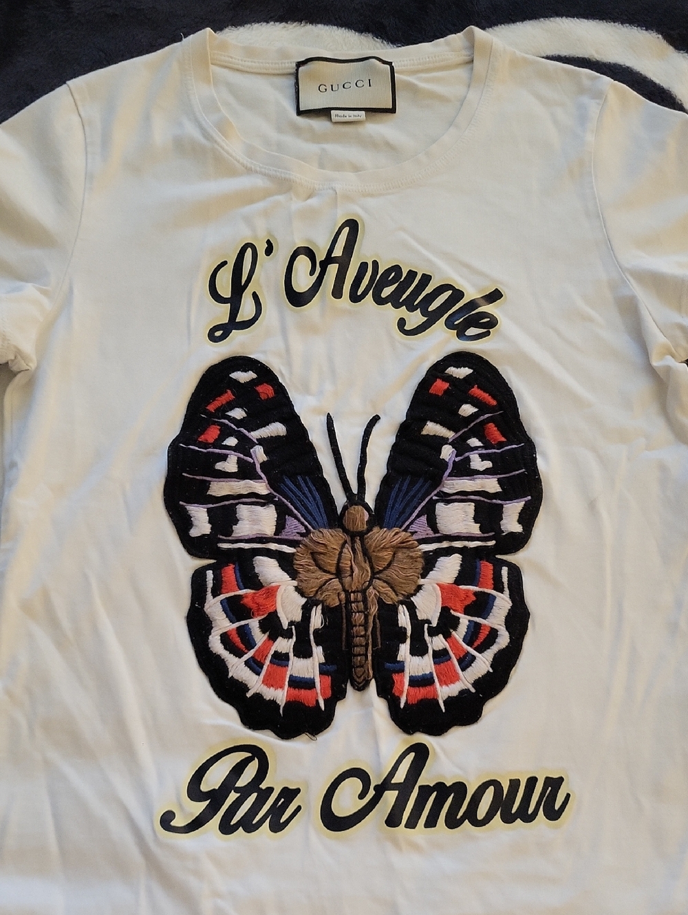 100% Authenic Gucci Jrs. Lrg.White Butterfly Graphic Tee